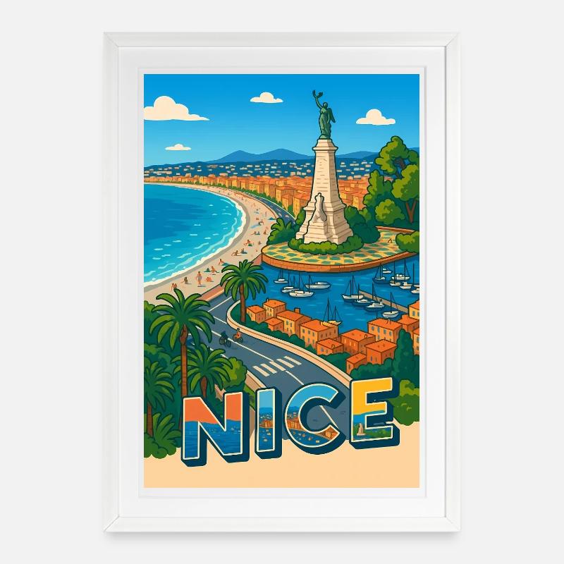 Nice Iconic View with Statue and Sea - Framed poster (49 × 69 cm) - white