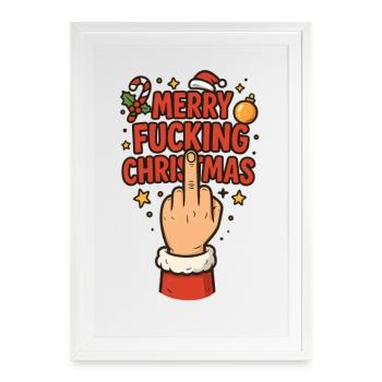 Middle Finger Merry Fucking Christmas - Framed poster (49 × 69 cm) - white - Front