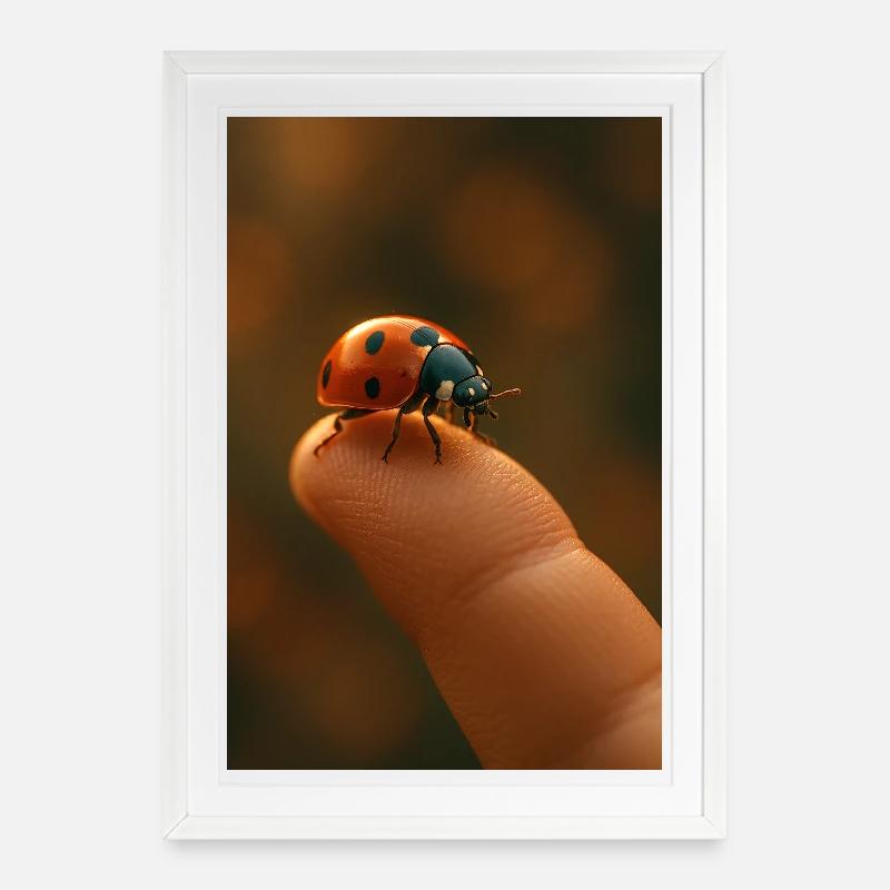 Fingertip with ladybug in macro - Framed poster (49 × 69 cm) - white