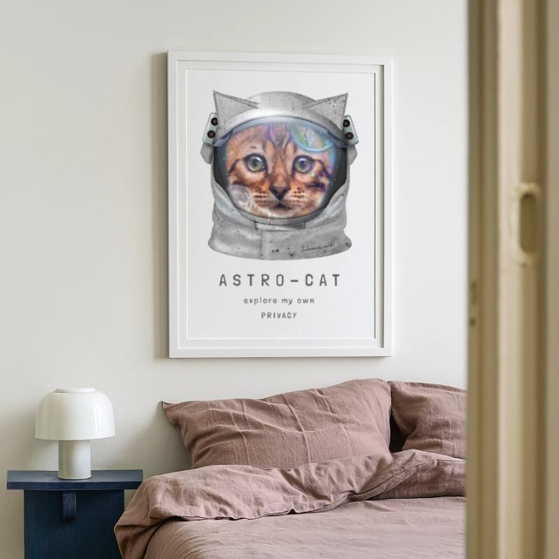 Astro chat Chat de l’espace Chat astronaute Chat dans l’espace Affiche encadrée (49 × 69 cm)
