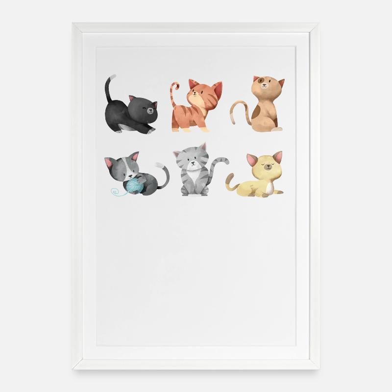 Cats illustration - Framed poster (49 × 69 cm) - white