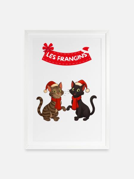 Die Brüder, 2 Weihnachtskatzen - Gerahmtes Poster (49 × 69 cm) - Weiß