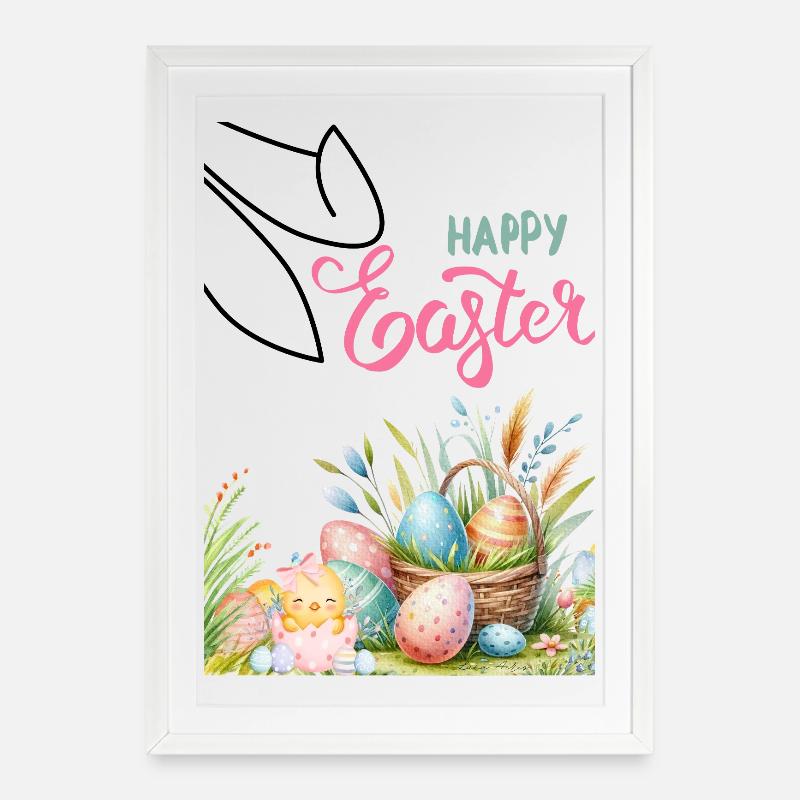 Pastel Easter Basket and Eggs - Framed poster (49 × 69 cm) - white