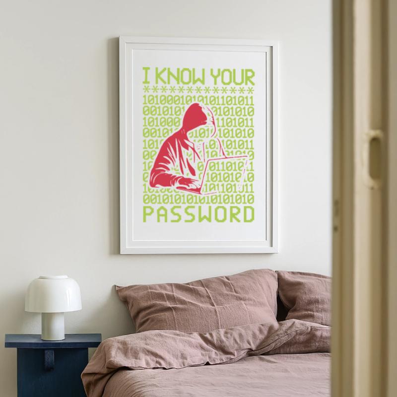 Hacker hackt Programmierer Linux Passwort Hacker Gerahmtes Poster (49 × 69 cm)