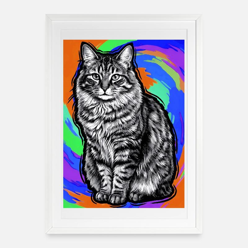 chat - Affiche encadrée (49 × 69 cm) - blanc