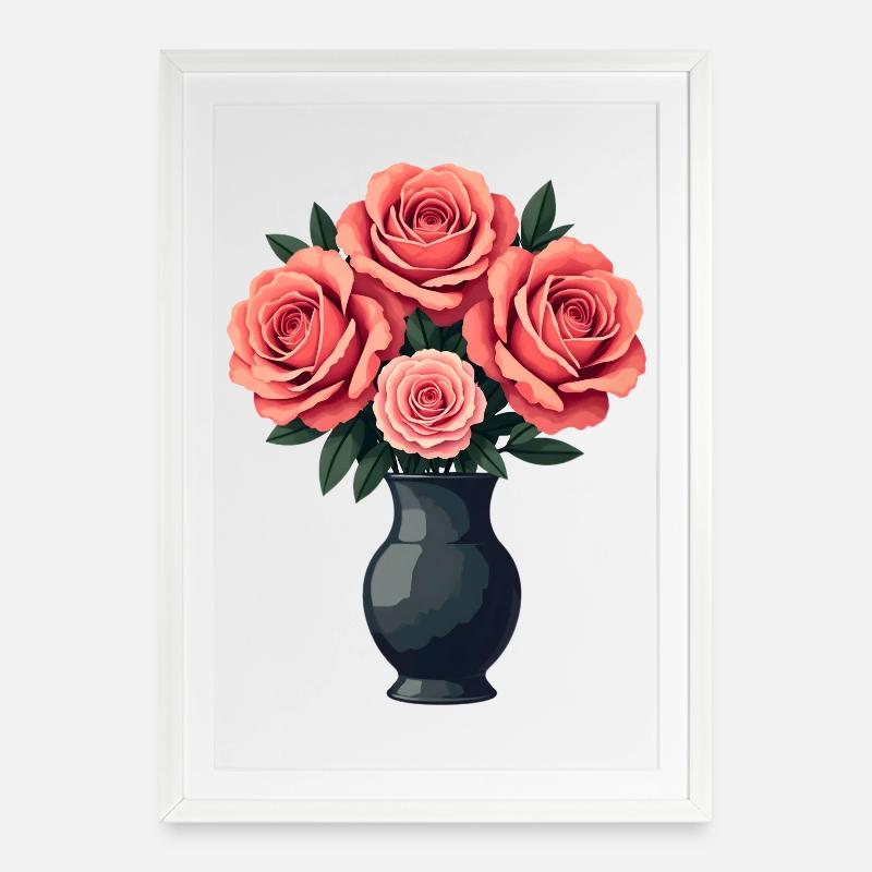 Lyserøde roser - Indrammet plakat (49 × 69 cm) - hvid