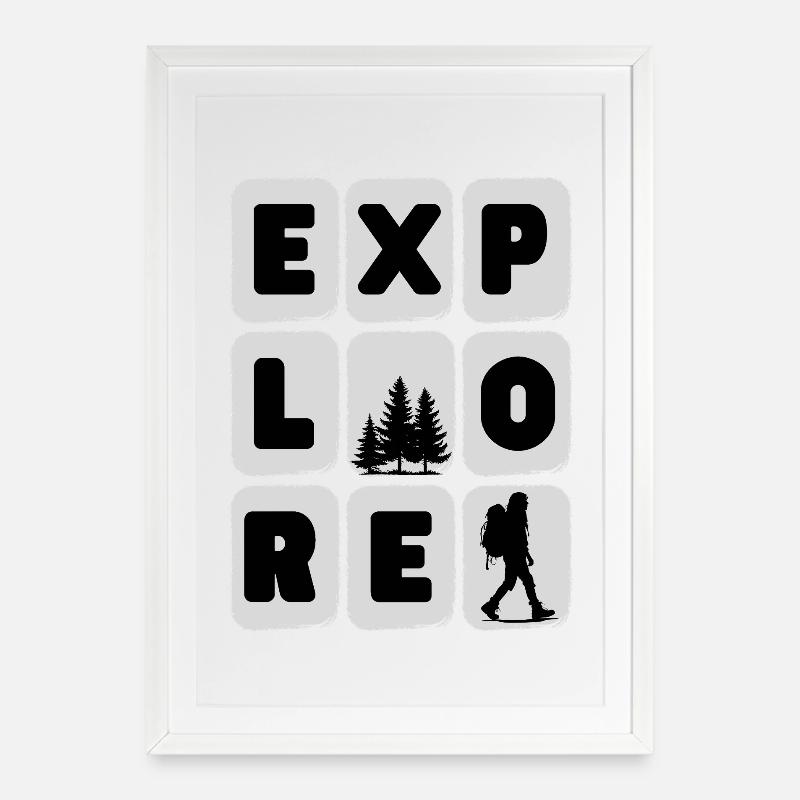Abenteuerliche Wanderung Silhouette Design - Gerahmtes Poster (49 × 69 cm) - Weiß