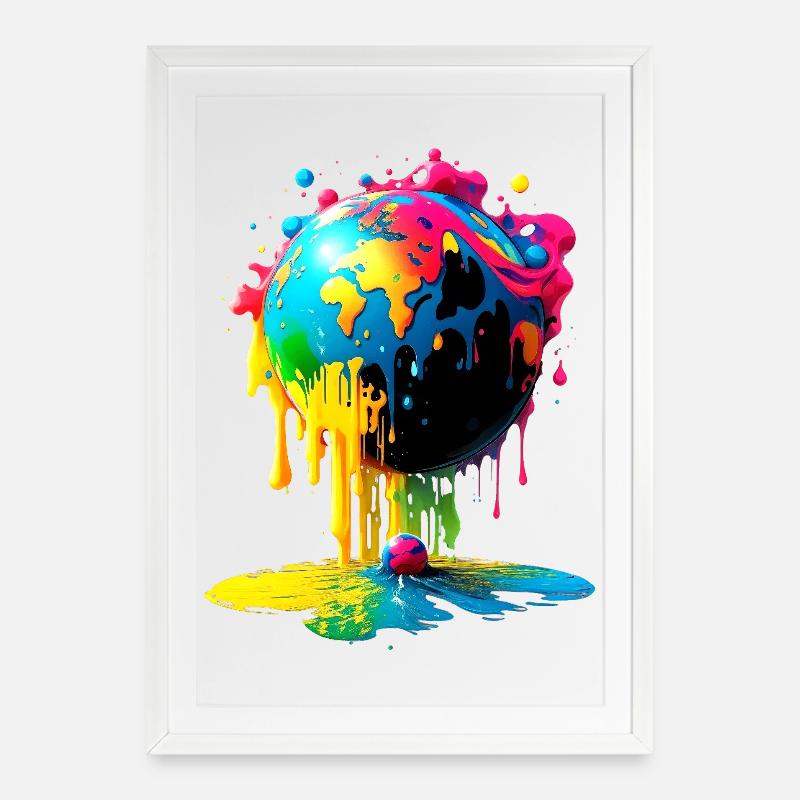 Globus - Erde - Weltkugel - Gerahmtes Poster (49 × 69 cm) - Weiß