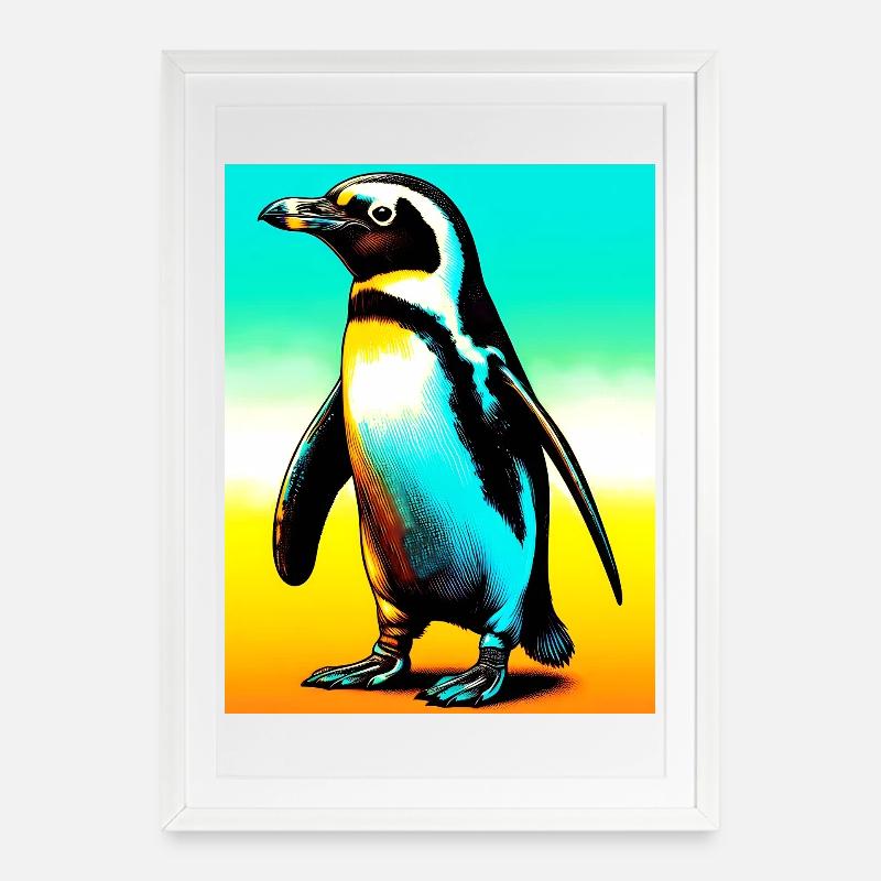 Pinguin - Gerahmtes Poster (49 × 69 cm) - Weiß