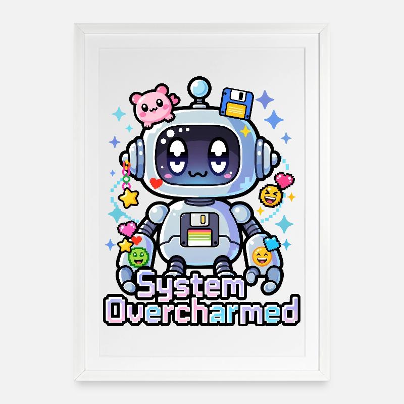 🤖 - System Overcharmed – Robot with Digital Charms - Framed poster (49 × 69 cm) - white