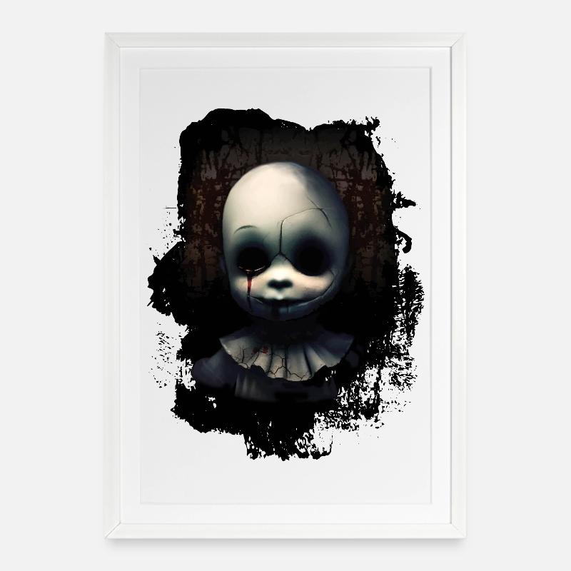 Visage de poupée cassé - Affiche encadrée (49 × 69 cm) - blanc