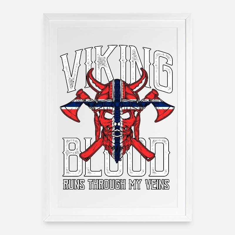 Du sang viking coule dans mes veines Design - Affiche encadrée (49 × 69 cm) - blanc