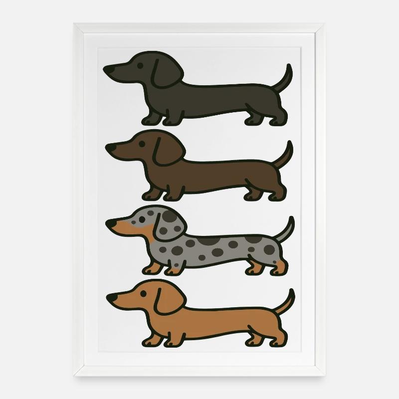 Variations de couleur de Teckel mignons - Affiche encadrée (49 × 69 cm) - blanc