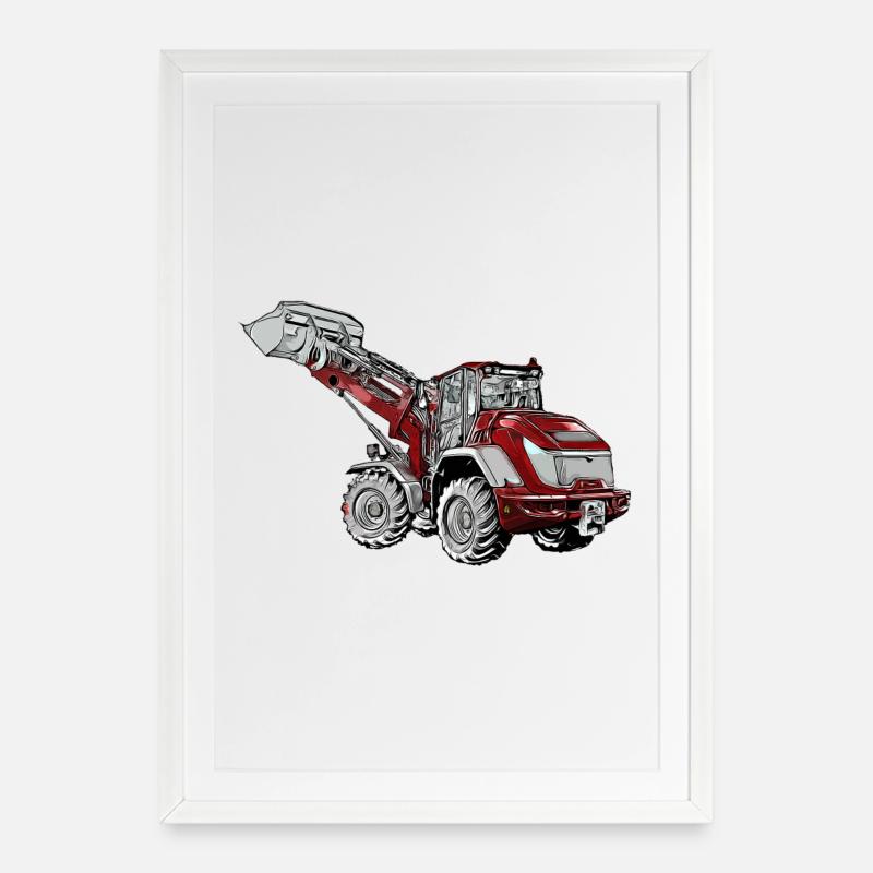 Roter Bagger Industrie - Gerahmtes Poster (49 × 69 cm) - Weiß