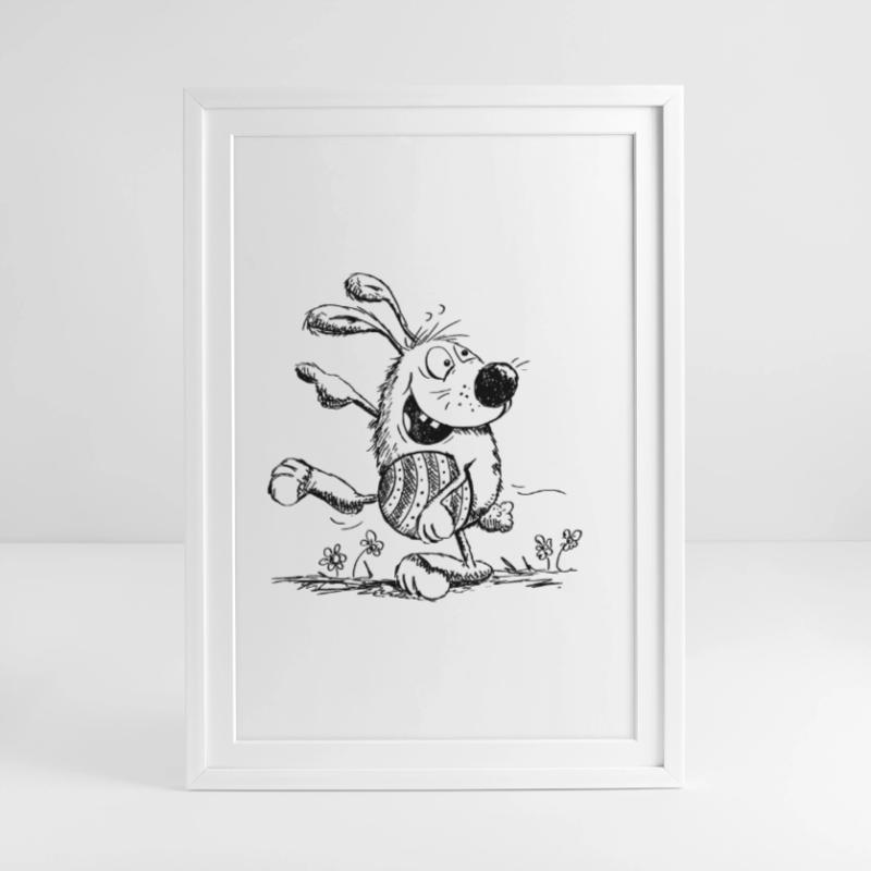 Funny easter bunny with easter egg - easter Framed poster (49 × 69 cm)