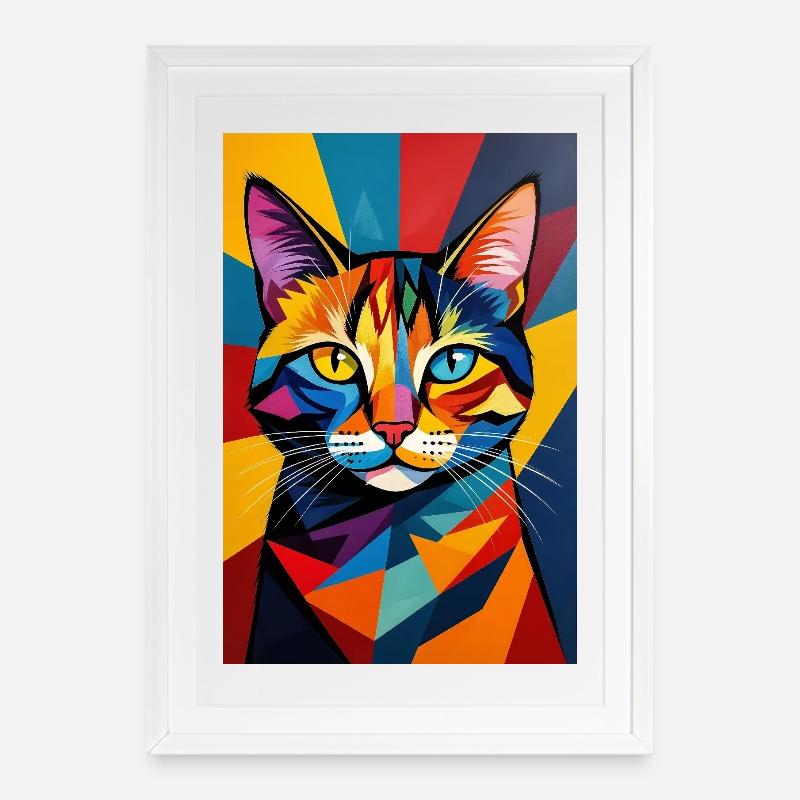 Avantgarde Cat R03 - Affiche encadrée (49 × 69 cm) - blanc