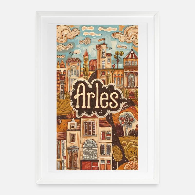 Arles Townscape Dreamscape - Affiche encadrée (49 × 69 cm) - blanc