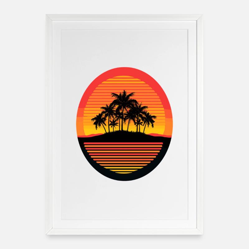 Sunset Island Palm Trees Silhouette - Framed poster (49 × 69 cm) - white