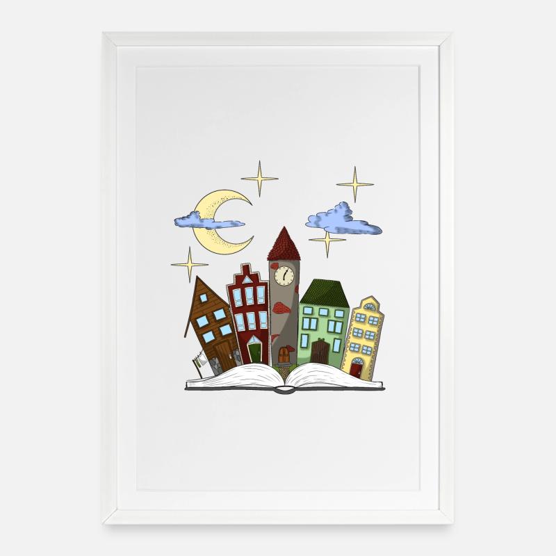 Ville de conte de fées des nuits - Affiche encadrée (49 × 69 cm) - blanc