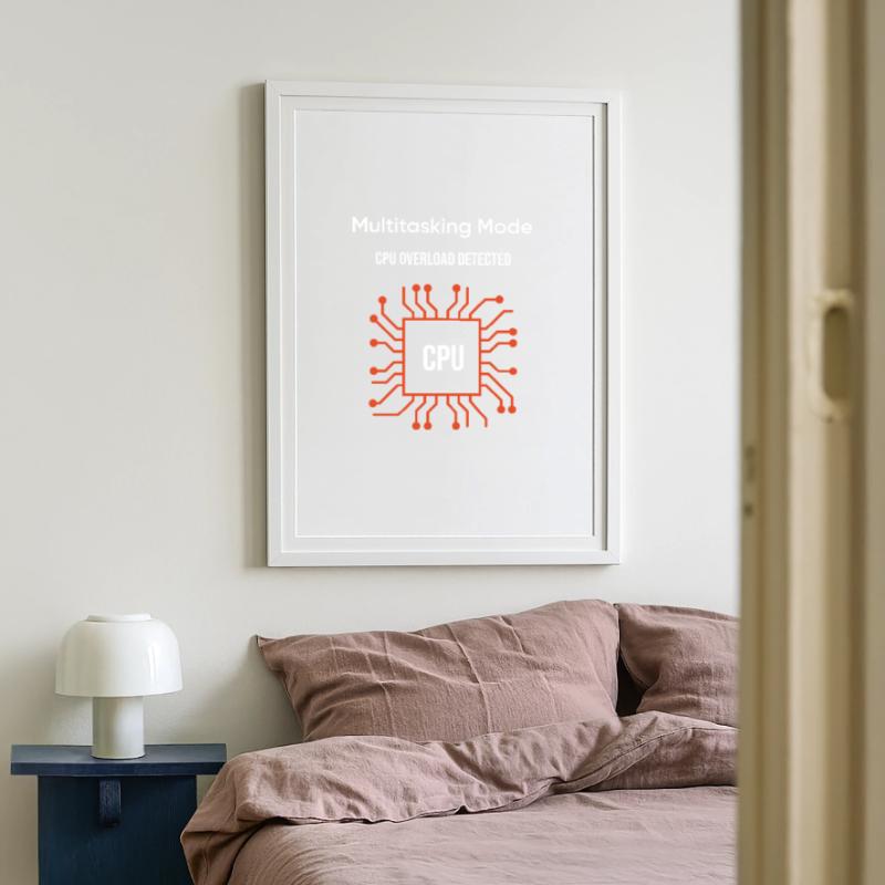 Multitasking Mode – CPU Overload Detected Affiche encadrée (49 × 69 cm)