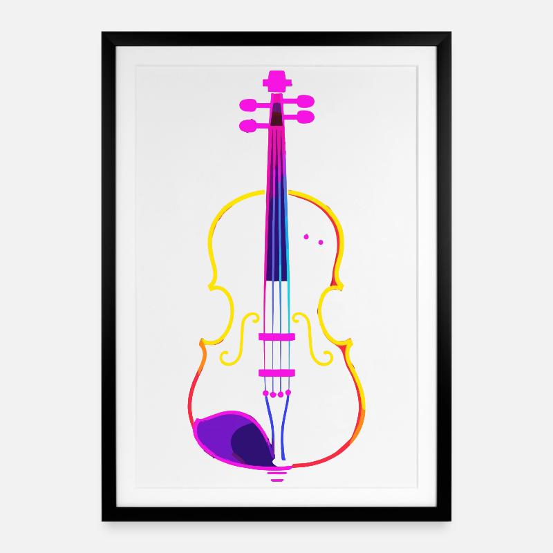 Violon Lineart - Affiche encadrée (49 × 69 cm) - noir