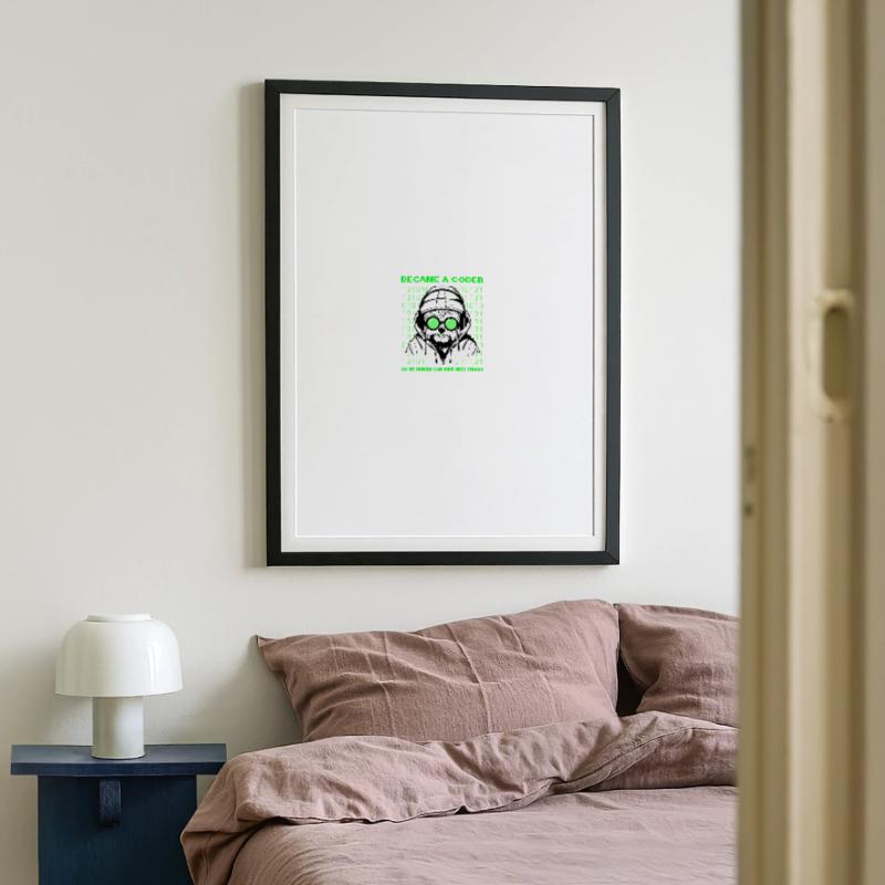 Became a Coder – Hacker Dog Binary Look Gerahmtes Poster (49 × 69 cm)