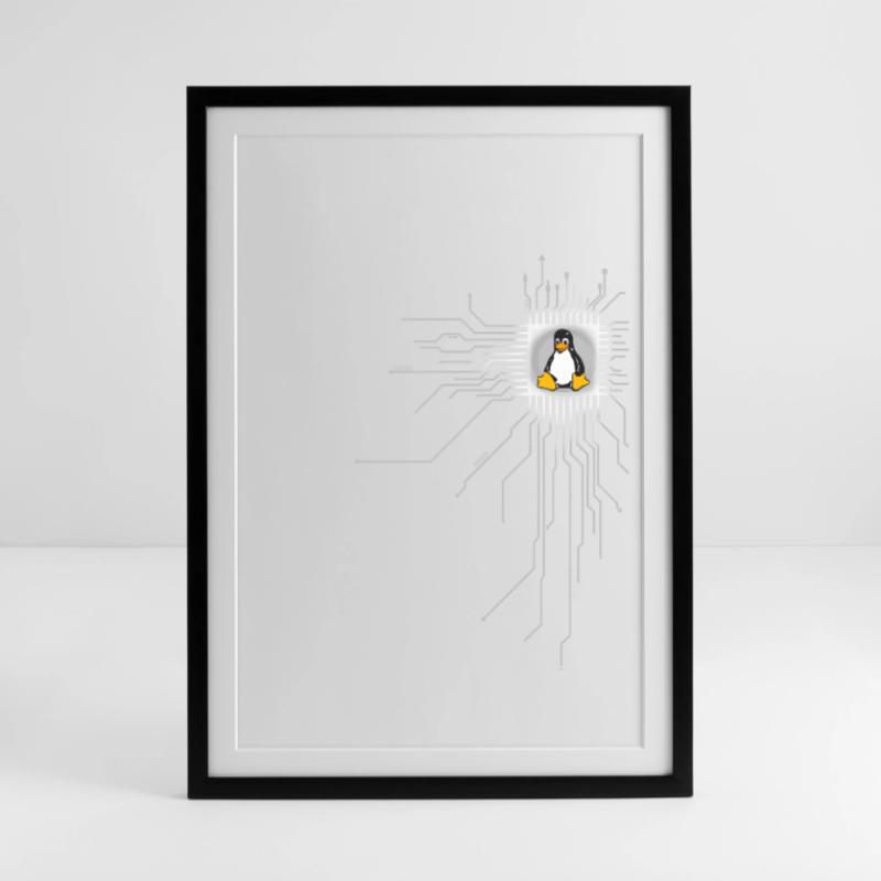 board Penguin Core Heart Computer pc Nerd program Framed poster (49 × 69 cm)