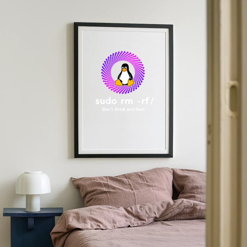 Computer Sys admin Penguin Nerd pc sudo rm -rf cod Framed poster (49 × 69 cm)
