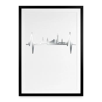 Hamburg Herzschlag Skyline Hamburger Hafen Silber - Gerahmtes Poster (49 × 69 cm) - Schwarz - Vorne