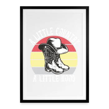 Little Country Little Hood Cowboy Musique country - Affiche encadrée (49 × 69 cm) - noir - Devant