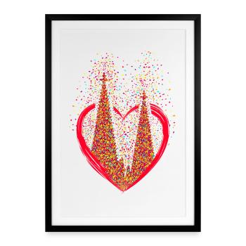 Kölner Dom Konfetti Im Herzen Karneval Herz Köln - Gerahmtes Poster (49 × 69 cm) - Schwarz - Vorne