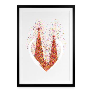 Kölner Dom Konfetti Im Herzen Karneval Herz Köln - Gerahmtes Poster (49 × 69 cm) - Schwarz - Vorne