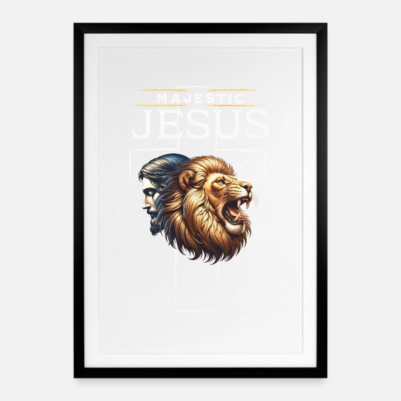 Majestischer Jesus und Löwe - Gerahmtes Poster (49 × 69 cm) - Schwarz