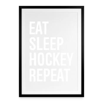 Eat sleep hockey repeat - Gerahmtes Poster (49 × 69 cm) - Schwarz - Vorne