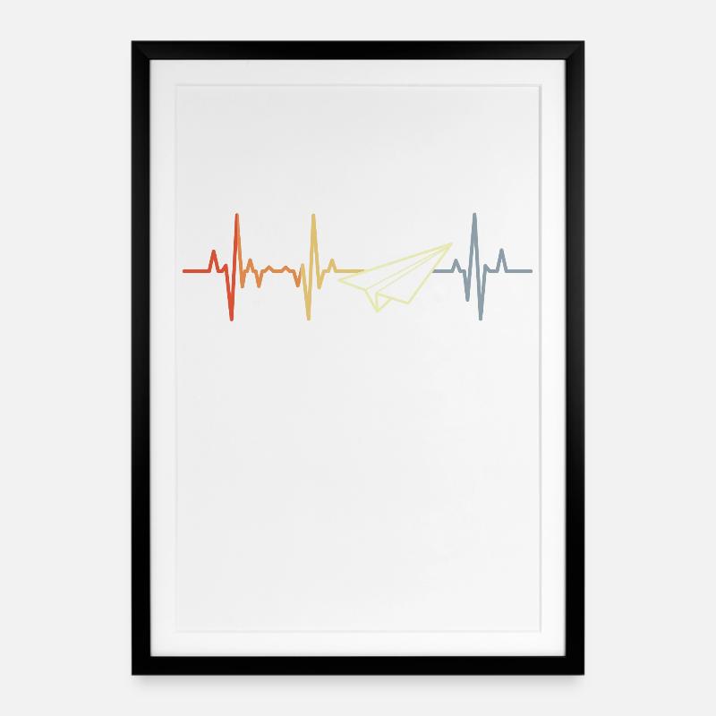 Fréquence cardiaque d’avion en papier - Affiche encadrée (49 × 69 cm) - noir