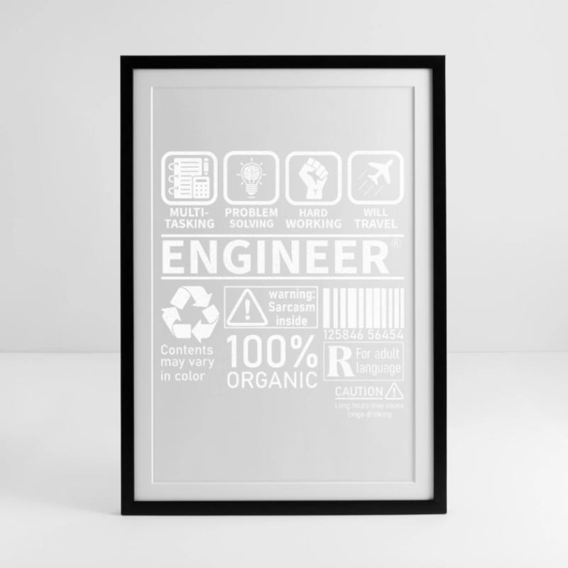 engineer multitasking problem solving hard working Framed poster (49 × 69 cm)