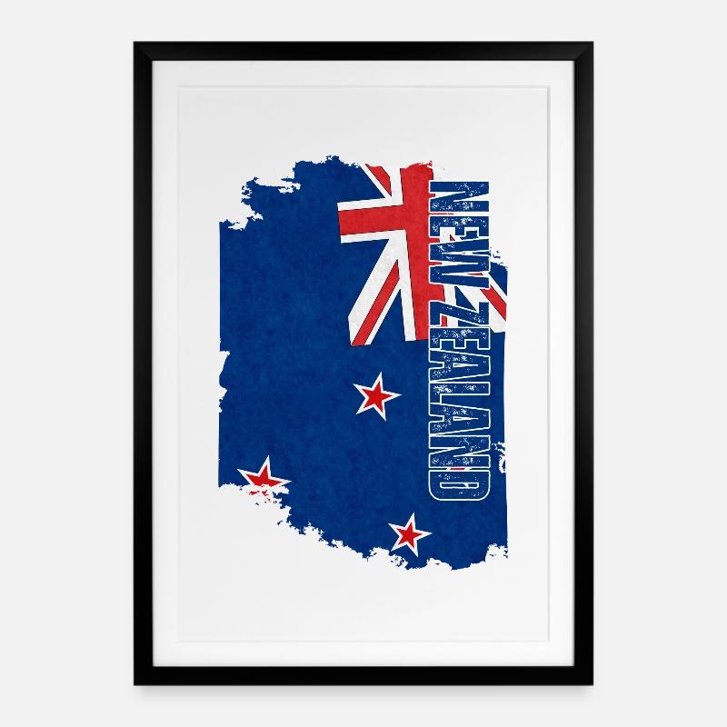 Drapeau néo-zélandais, grunge vintage - Affiche encadrée (49 × 69 cm) - noir
