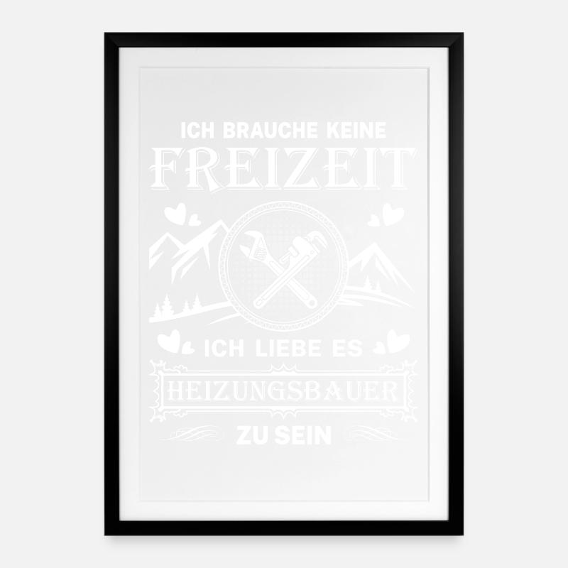 Chauffagiste Plombier Plombier de construction chauffage - Affiche encadrée (49 × 69 cm) - noir