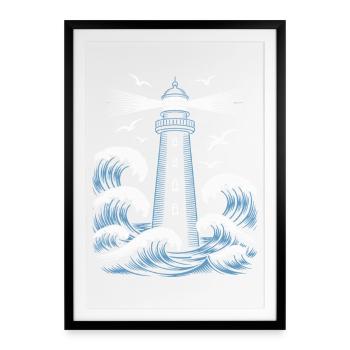 Leuchtturm - Gerahmtes Poster (49 × 69 cm) - Schwarz - Vorne