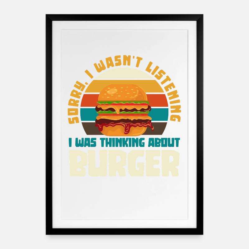 Burger Thoughts Retro Humor - Framed poster (49 × 69 cm) - black