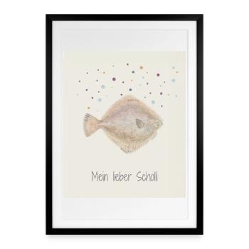 Mein Lieber Scholli Fischdesign - Gerahmtes Poster (49 × 69 cm) - Schwarz - Vorne