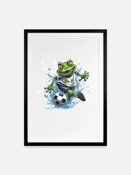 Frosch Fussball Team - Gerahmtes Poster (49 × 69 cm) - Schwarz