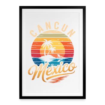 Cancun Rétro Plage Soleil - Affiche encadrée (49 × 69 cm) - noir - Devant