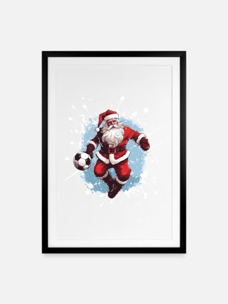 Weihnachtsmann Fussball Team - Gerahmtes Poster (49 × 69 cm) - Schwarz