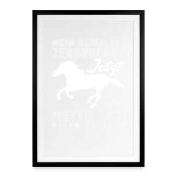 Cavalière Équitation Cavalier Frison - Affiche encadrée (49 × 69 cm) - noir - Devant