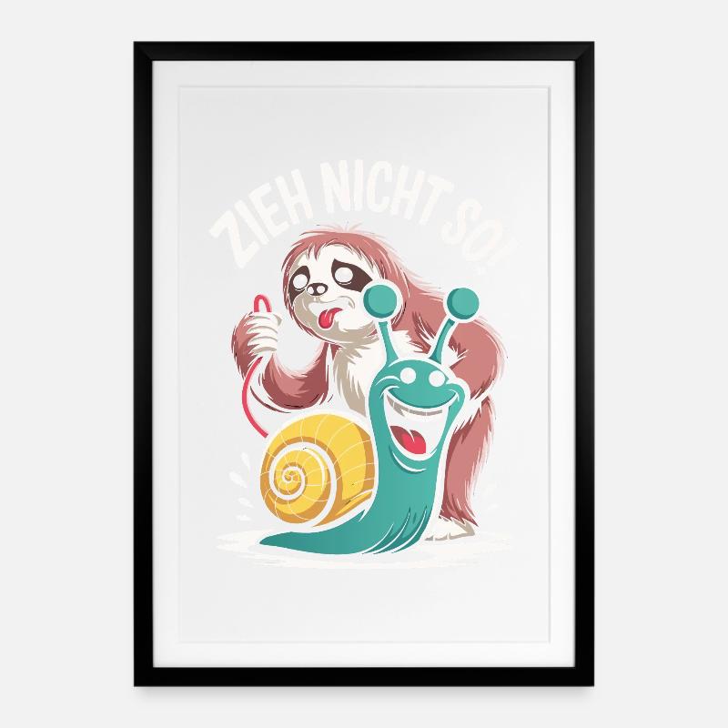 Don't Pull So Sloth Humor - Framed poster (49 × 69 cm) - black