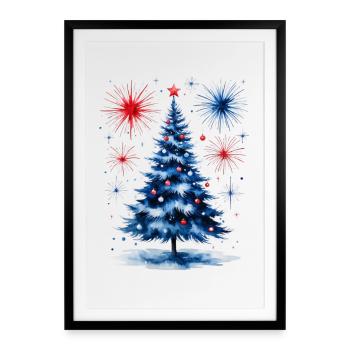Feuerwerk Weihnachtsbaum Muster - Gerahmtes Poster (49 × 69 cm) - Schwarz - Vorne