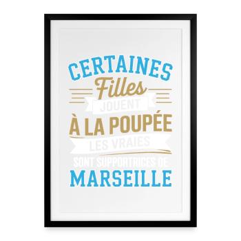 Humour Femme Supportrice Foot Marseille - Affiche encadrée (49 × 69 cm) - noir - Devant