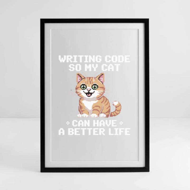 Programming Cat Funny Coding and Cat German Framed poster (49 × 69 cm)