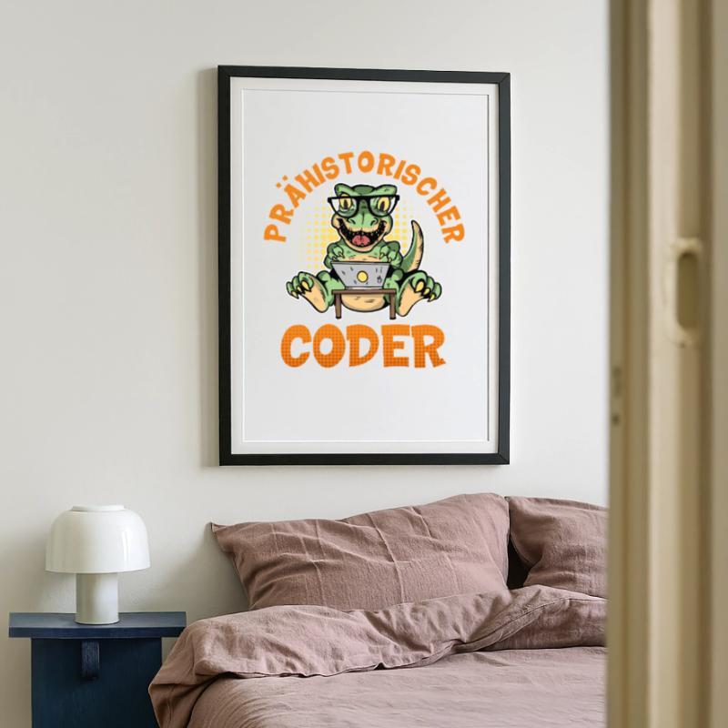 Coding PRÄHISTORISCHER CODER Lustiges Gerahmtes Poster (49 × 69 cm)
